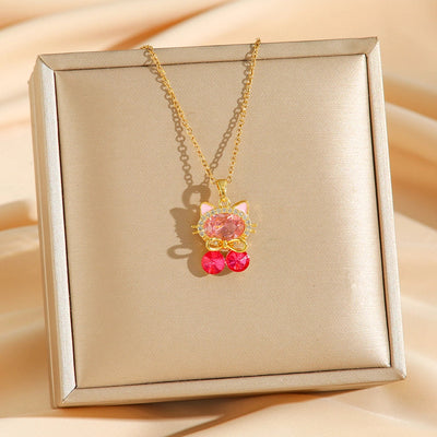 Jewelry Cute Simple Style Cartoon Cat Titanium Steel Zircon Pendant Necklace