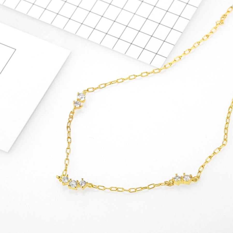 Copper 18K Gold Plated Inlay Solid Color Zircon Necklace