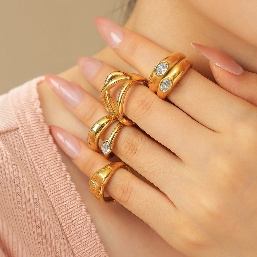 Jewelry Modern Style Simple Style Commute Heart Shape 304 Stainless Steel Zircon 14K Gold Plated Inlay Rings