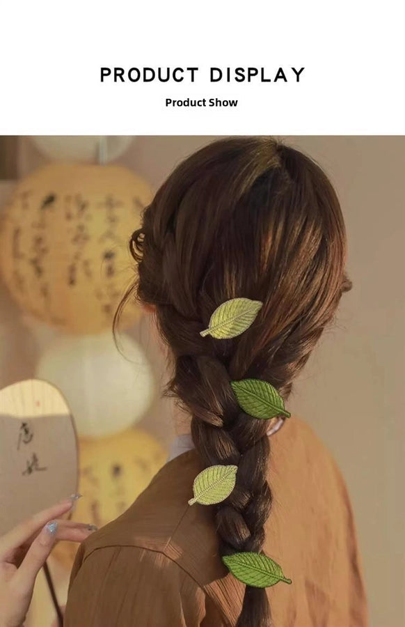 Embroidered leaves! Fresh hairpin! Exquisite bangs clip forehead high-grade Leaf side clip headdress broken hairpin