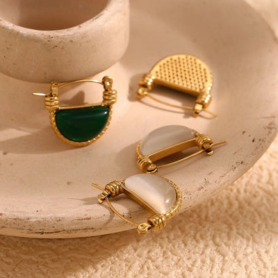 1 Pair Simple Style Geometric Inlay 304 Stainless Steel Agate Earrings