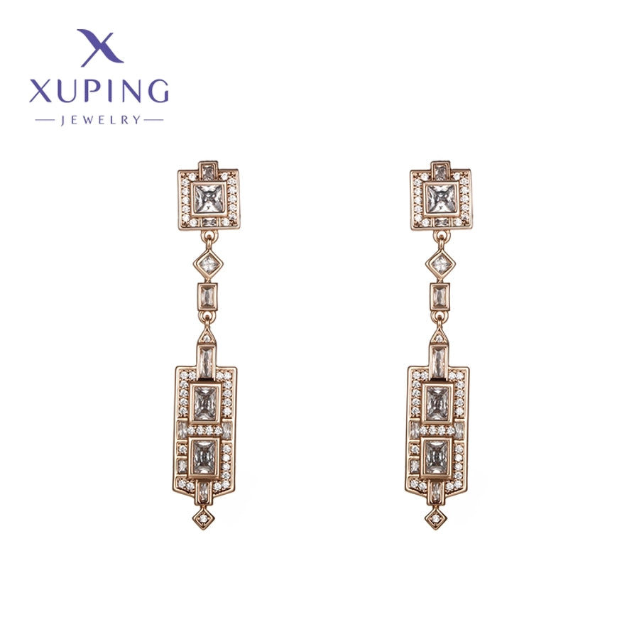 1 Pair Elegant Luxurious XUPING Geometric Plating Copper Artificial Gemstones 18K Gold Plated Drop Earrings