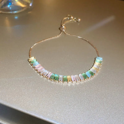 sweet colorful rectangle copper inlay zircon bracelets