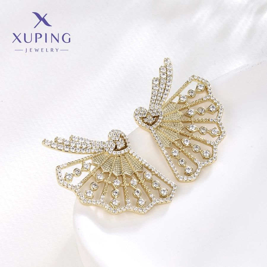 1 Pair XUPING Sweet Artistic Sector Plating Copper Artificial Gemstones 18K Gold Plated Ear Studs
