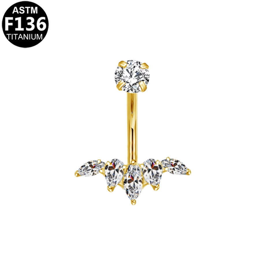 1 Piece Belly Rings Glam Shiny Butterfly Pure Titanium Aluminium Alloy Zircon 14K Gold Plated White Gold Plated
