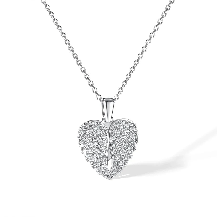Jewelry Casual Elegant Heart Shape Wings 304 Stainless Steel Copper Zircon Pendant Necklace