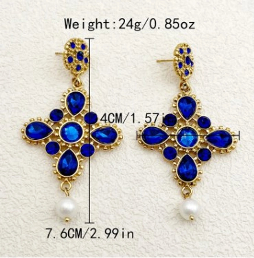 Jewelry Elegant Baroque Style Devil's Eye Square Rhombus 304 Stainless Steel Zircon 14K Gold Plated Enamel Inlay Jewelry Set