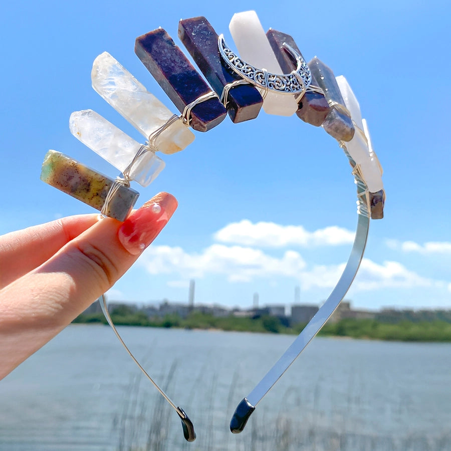 Women's Elegant Luxurious Bridal Moon Alloy Inlay Natural Stone Hair Band