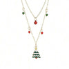 Jewelry Cute Christmas Tree Bell 316 Stainless Steel  Copper Enamel Double Layer Necklaces