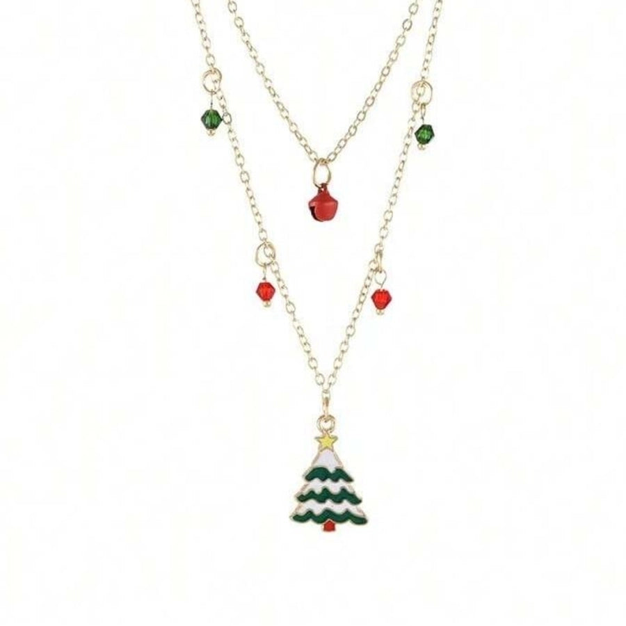 Jewelry Cute Christmas Tree Bell 316 Stainless Steel  Copper Enamel Double Layer Necklaces