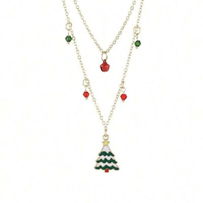 Jewelry Cute Christmas Tree Bell 316 Stainless Steel  Copper Enamel Double Layer Necklaces