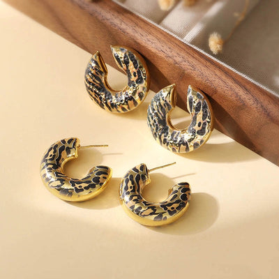 1 Pair Vintage Style C Shape Snake Pattern Leopard Plating Copper 18K Gold Plated Ear Cuffs Ear Studs