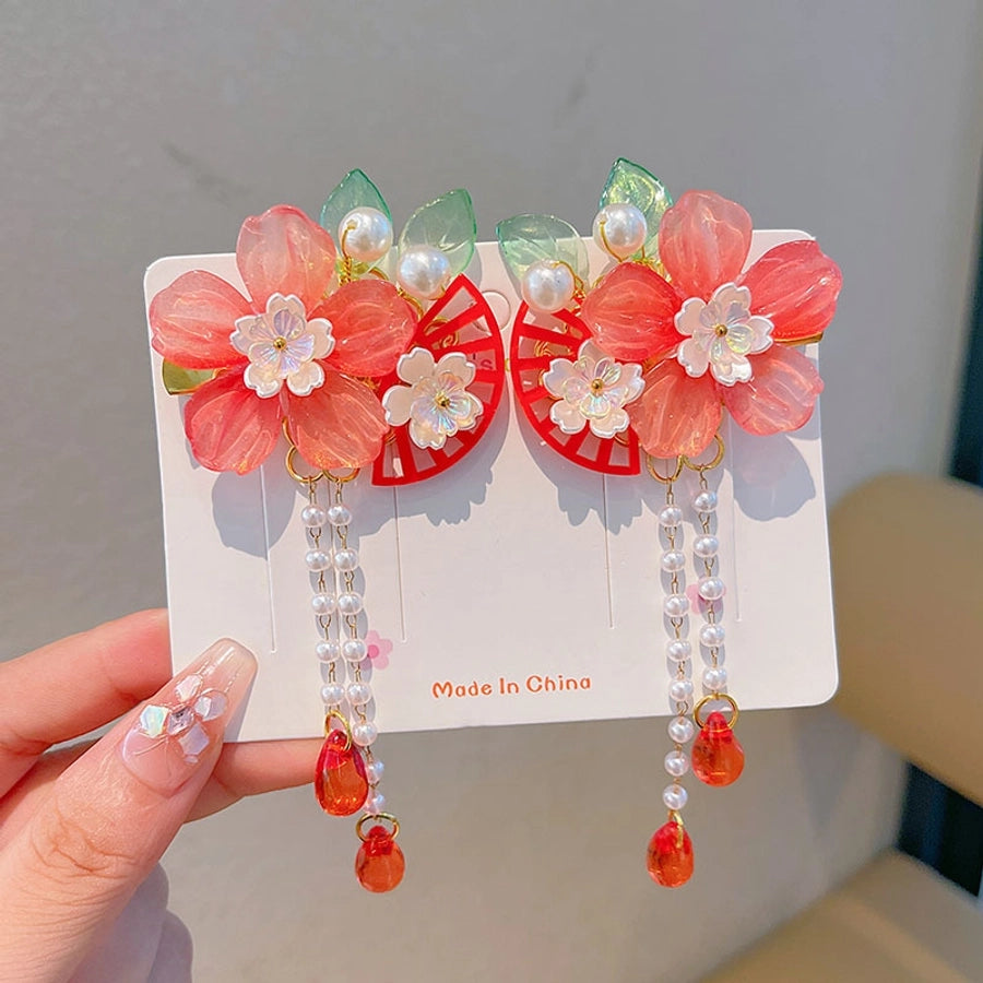 Kid'S Ethnic Style Flower Butterfly Arylic Resin Sequins Plating Artificial Pearls Hair Clip