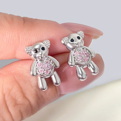 1 Pair Cute Bear Copper Zircon Ear Studs