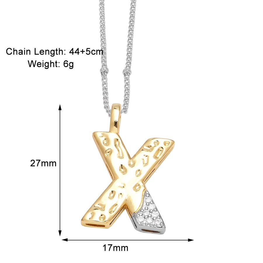 Jewelry Modern Style Simple Style letter 201 Stainless Steel Copper Zircon 18K Gold Plated Mixed Metal Inlay Pendant Necklace