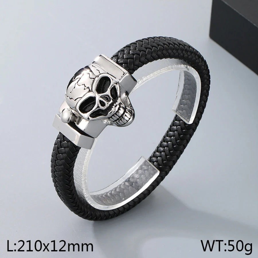 Business Lion's head Wolf Head Skull 304 Stainless Steel Leather 18K Gold Plated Men's Bracelets