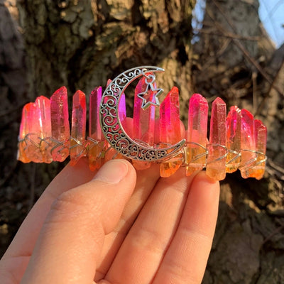 retro star moon crown alloy natural crystal crown