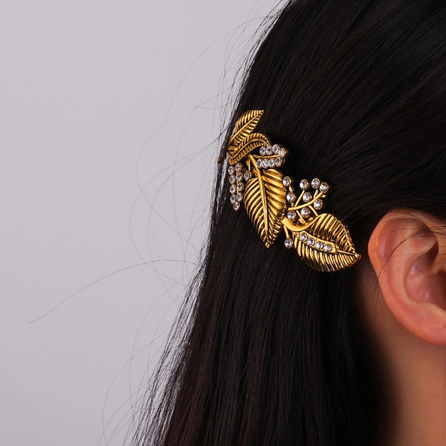 Women's Retro Leaf Alloy Plating Rhinestones Hair Clip