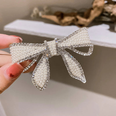 sweet bow knot cloth inlay artificial pearls rhinestones zircon hair clip