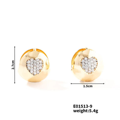 1 Piece Simple Style Heart Shape Inlay Copper Zircon Rhodium Plated Ear Studs