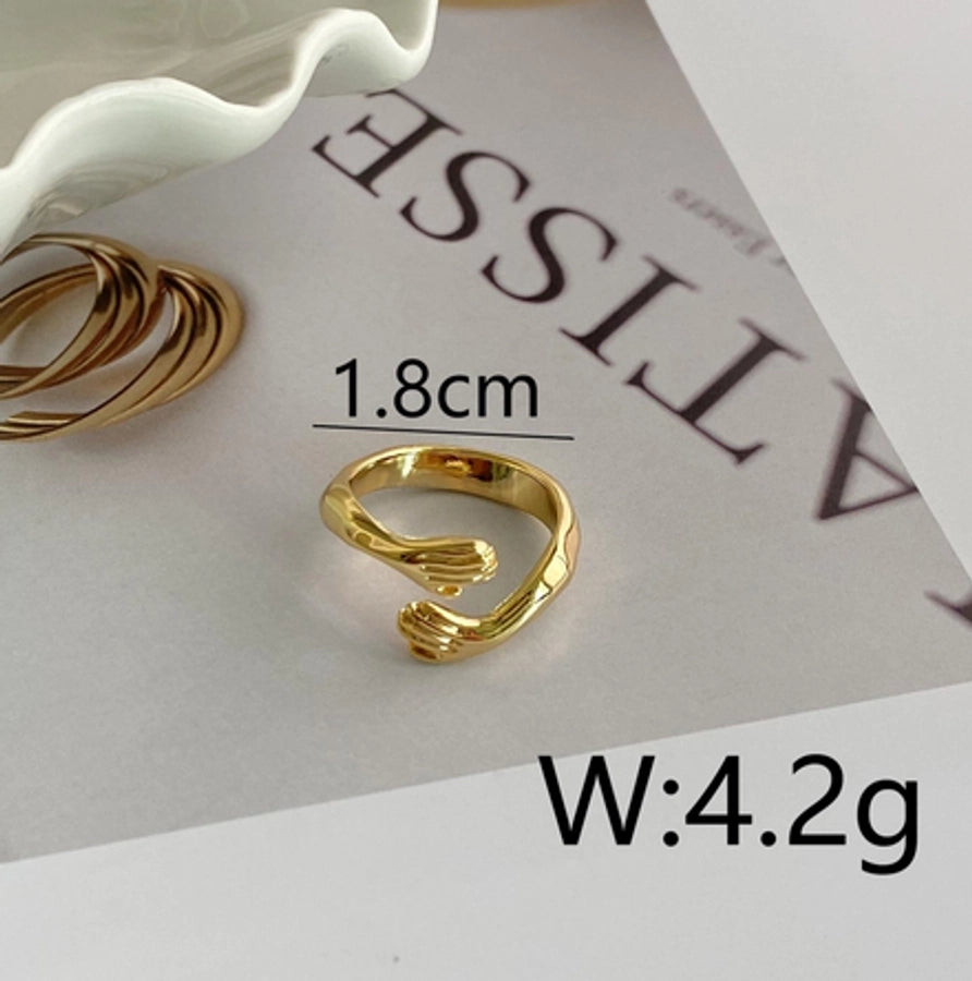 Copper 14K Gold Plated 16K Gold Plated 18K Gold Plated Ring Pleated Inlay Hand Olive Branch Shell Zircon Open Rings Rings