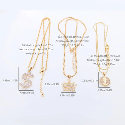 Punk Classic Style Crown Dollar Copper Inlaid Zircon Zircon 18K Gold Plated Unisex Pendant Necklace