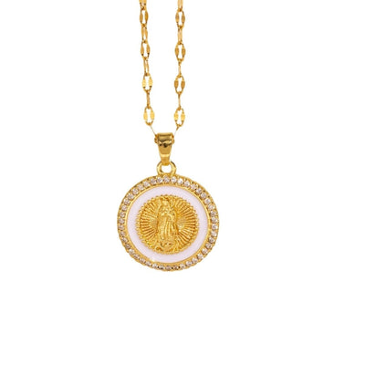 Copper Plating Geometric Virgin Mary Pendant Necklace