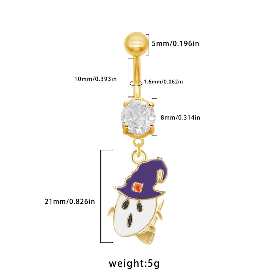 1 Piece Belly Rings Rock Punk Pumpkin Bat Skull 316 Stainless Steel  Alloy Epoxy Inlay Rhinestones Zircon Gold Plated
