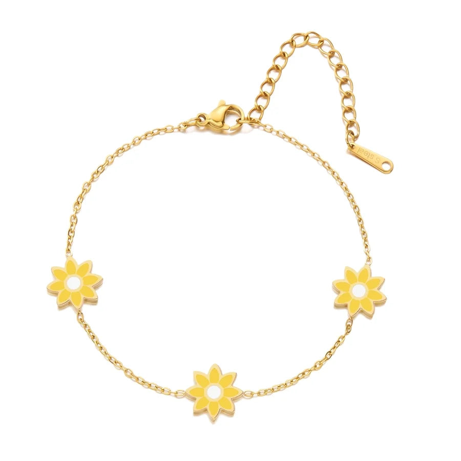 Premium Little Daisy Flower Bracelet Necklace Ear Stud Three-Piece Set Sweet Personality Niche Stainless Steel Ornament