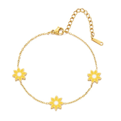Premium Little Daisy Flower Bracelet Necklace Ear Stud Three-Piece Set Sweet Personality Niche Stainless Steel Ornament