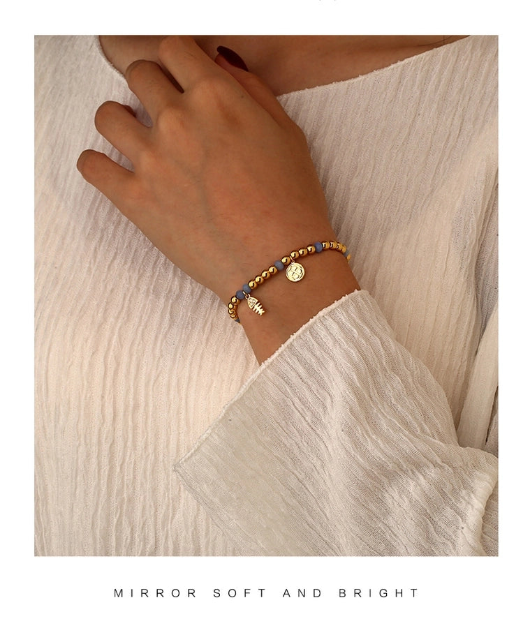 Jewelry IG Style Fish Bone Copper Zircon Beaded Inlay Bracelets