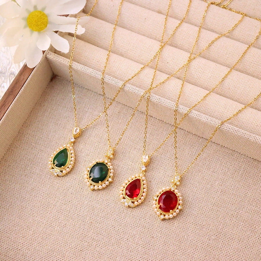 Jewelry Elegant Glam Luxurious Oval Water Droplets Pearl 304 Stainless Steel Copper 18K Gold Plated Pendant Necklace