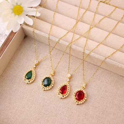 Jewelry Elegant Glam Luxurious Oval Water Droplets Pearl 304 Stainless Steel Copper 18K Gold Plated Pendant Necklace