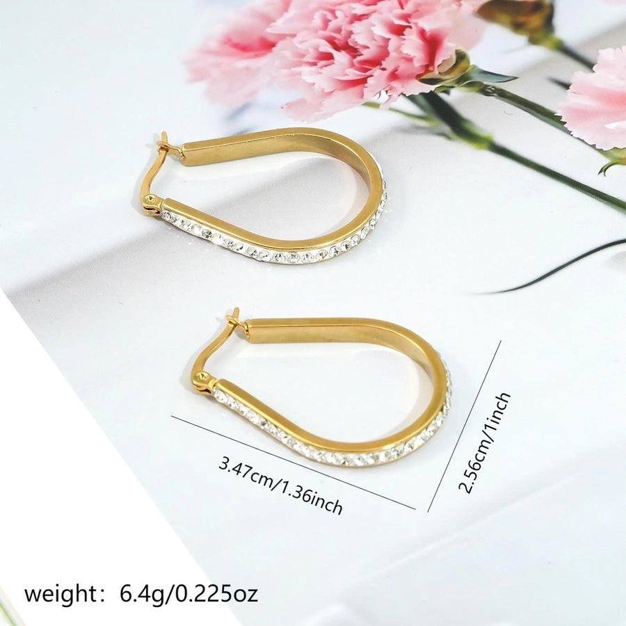 1 Pair Elegant Geometric Plating 304 Stainless Steel Rhinestones 18K Gold Plated Earrings