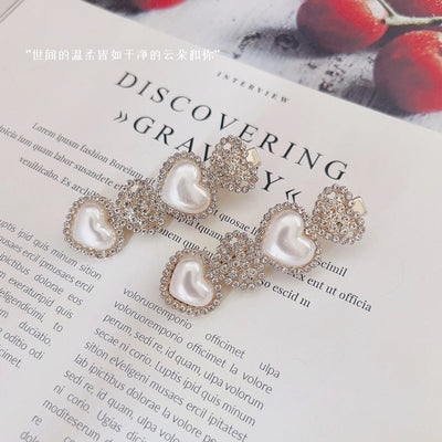 fashion heart shape alloy inlay artificial pearls rhinestones hair clip 1 pair