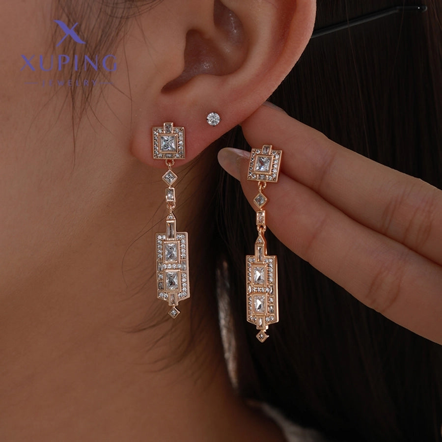 1 Pair Elegant Luxurious XUPING Geometric Plating Copper Artificial Gemstones 18K Gold Plated Drop Earrings