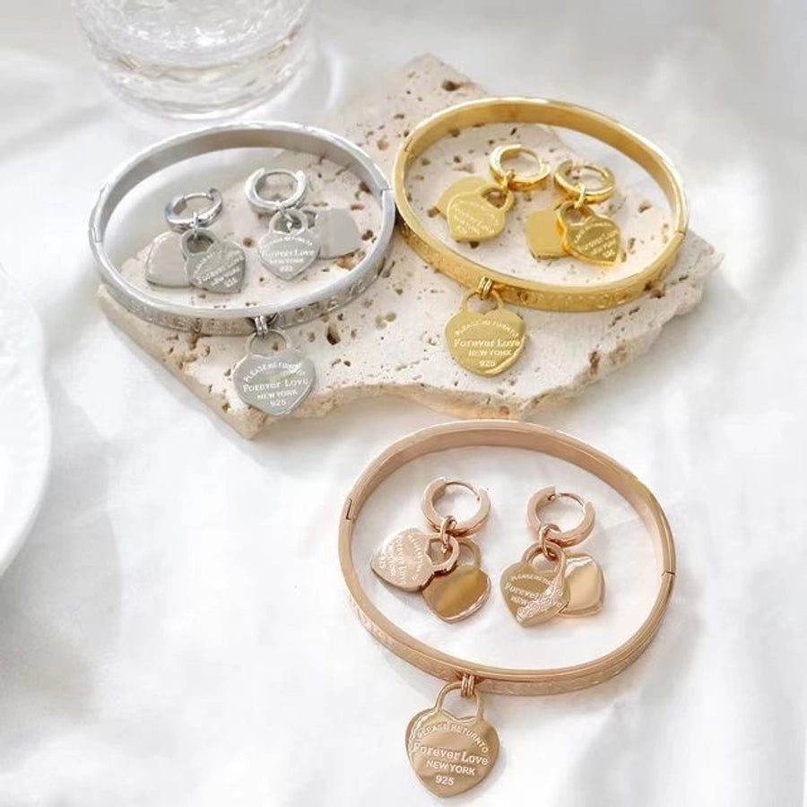 Jewelry Simple Style Heart Shape 304 Stainless Steel Plating Earrings Necklace