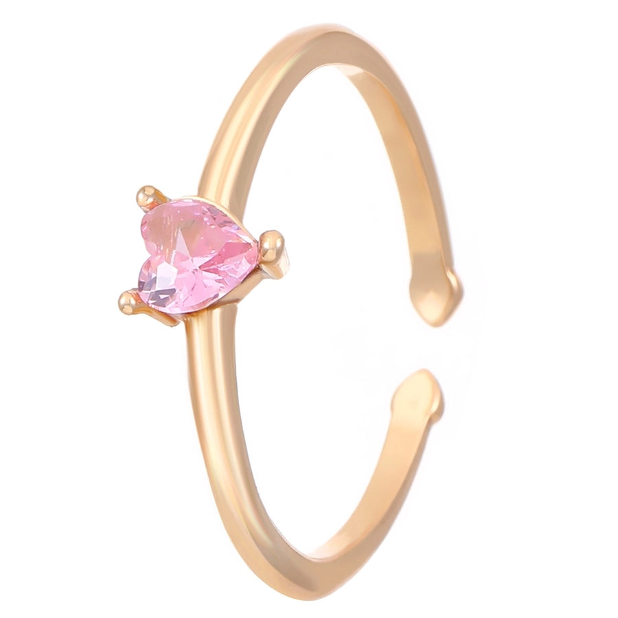 Copper Inlay Geometric Heart Shape Zircon Open Rings