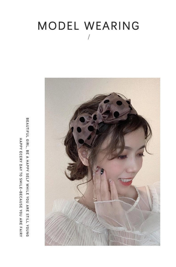 Elegant niche polka dot bow headband female versatile internet celebrity  outing hair band Sweet wide-brimmed simple headband