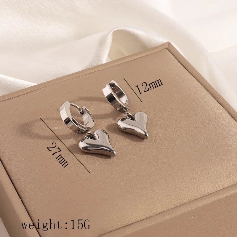 1 Pair Simple Style Commute Geometric Heart Shape Plating Titanium Steel Drop Earrings Earrings Ear Studs