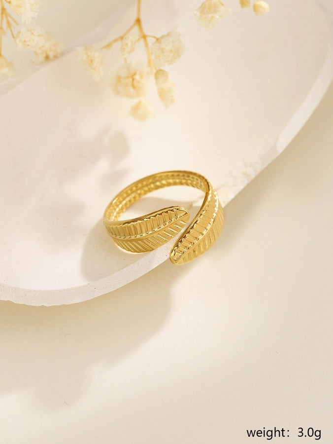 Jewelry Elegant Leaves Feather 304 Stainless Steel Open Rings