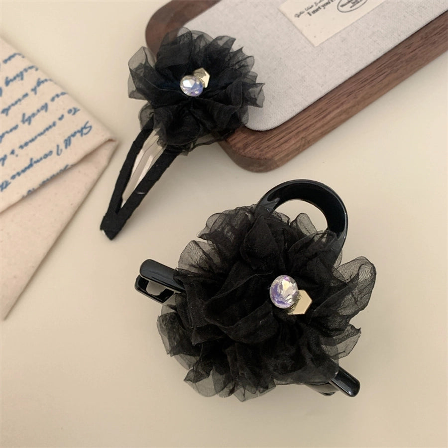Women's Simple Style Classic Style Flower Gauze Inlay Rhinestones Hair Clip