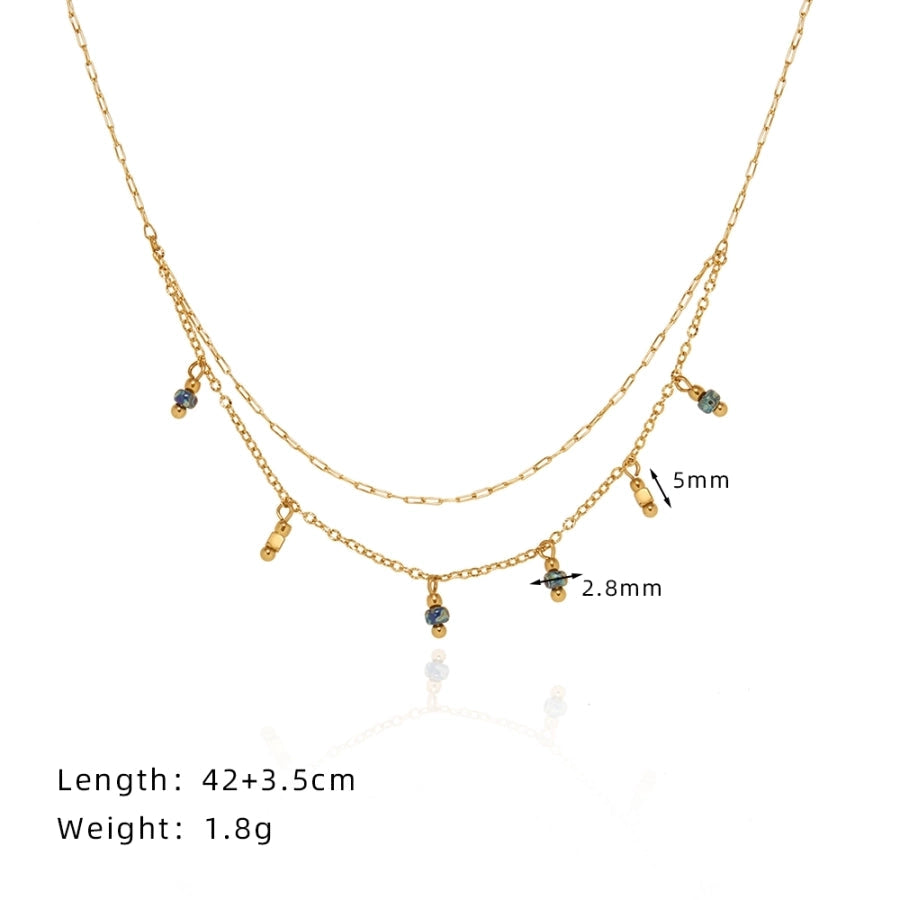 Jewelry Vintage Style Geometric 304 Stainless Steel natural stone 18K Gold Plated Beaded Plating Double Layer Necklaces