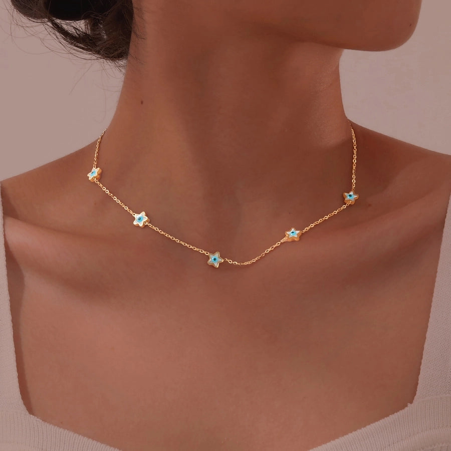 Jewelry Vintage Style Simple Style Heart Shape Eye Flower 201 Stainless Steel Necklace