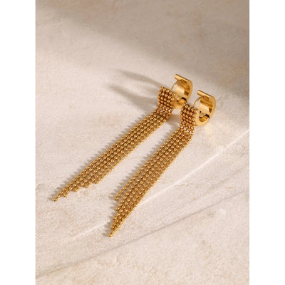 18K Gold Stainless Steel Bead Chain Tassel Earrings Earrings with Left and Right Sides