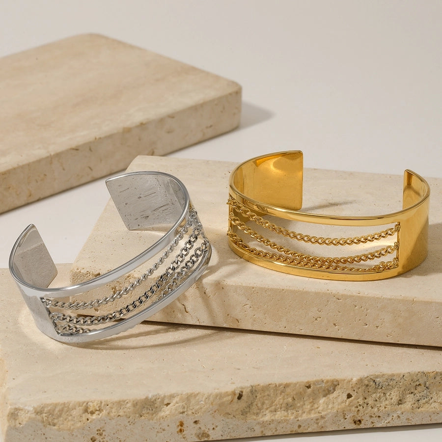 Casual Artistic Solid Color 16K Gold Plated White Gold Plated Gold Plated 316 Stainless Steel   Bangle