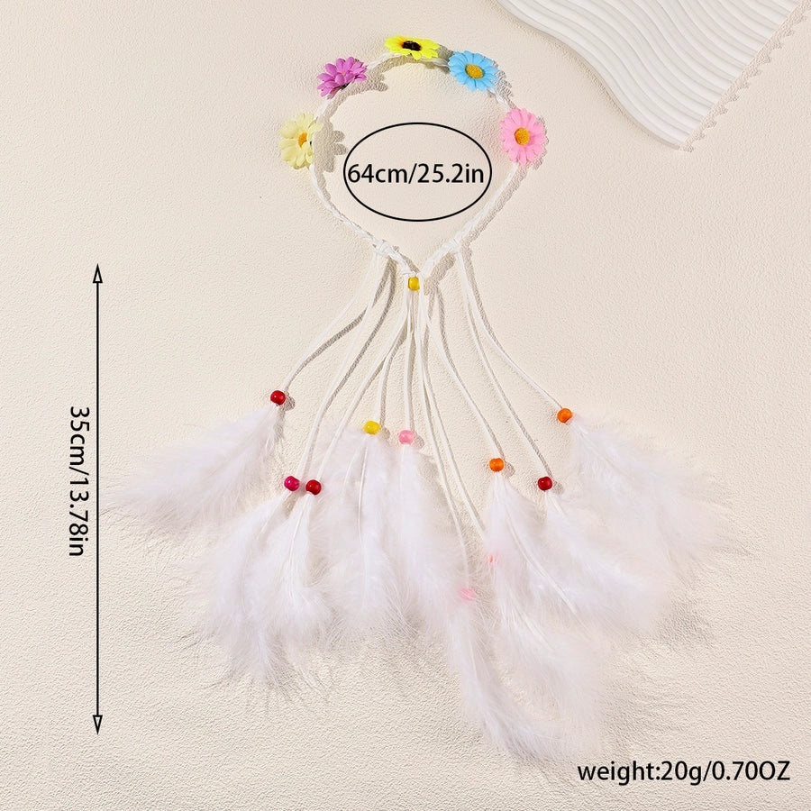 Women's Vacation Bohemian Pastoral Feather Flower Artificial Feather rope Hair Band