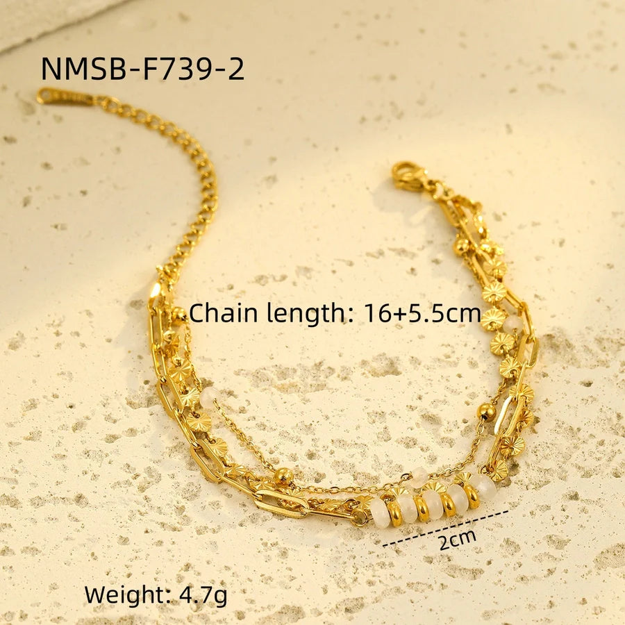 Simple Style Solid Color 304 Stainless Steel natural stone 18K Gold Plated cable chain Bracelets In Bulk