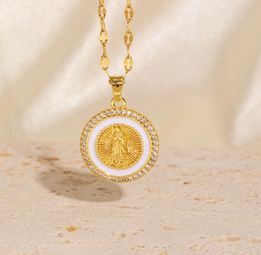 Copper Plating Geometric Virgin Mary Pendant Necklace