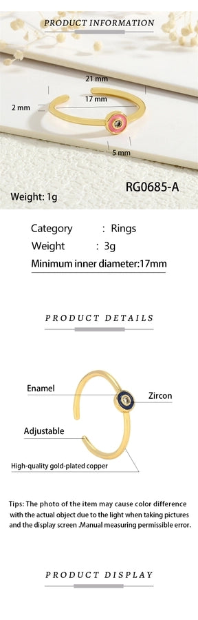 Copper Inlay Geometric Round Zircon Open Rings